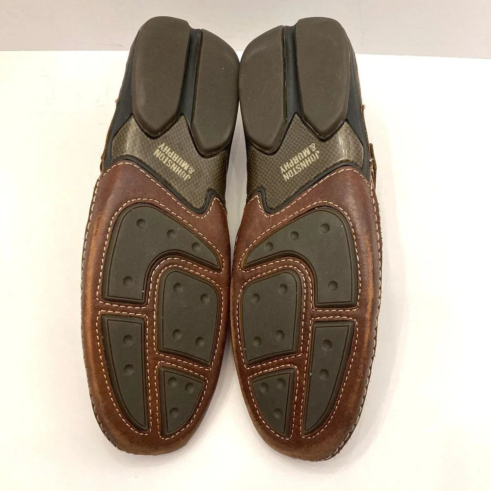 Johnston & Murphy Fisherman Sandals Sheepskin Leather Mens 13 M Brown Hook Loop